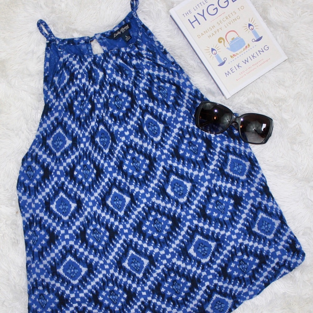 Lucky Blue Abstract Halter Tank Top